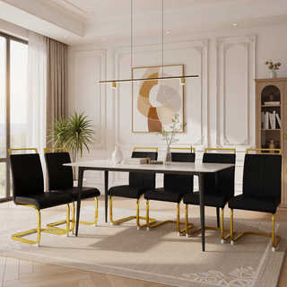 Sunvega Modern Faux Leather High Back Dining Chairs with C-Shaped Metal Legs Set of 4