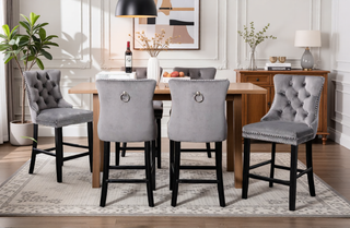 Sunvega Modern Velvet Upholstered Barstools with Button Tufted and Wooden Legs