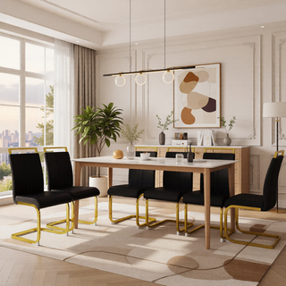 Sunvega Modern Faux Leather High Back Dining Chairs with C-Shaped Metal Legs Set of 4