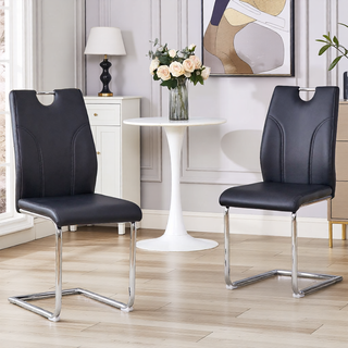 Sunvega White PU Dining Chair Set with Silver Metal Legs and High Resilience Sponge Filling