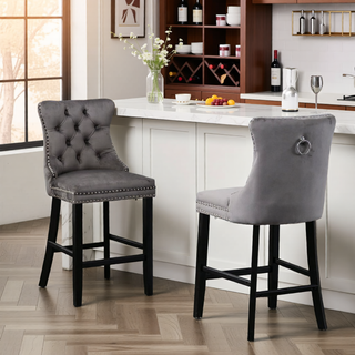 Sunvega Modern Velvet Upholstered Barstools with Button Tufted and Wooden Legs