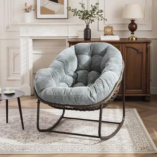 Sunvega Oversized Outdoor Rattan Rocking Chair with Padded Cushion and Steel Frame
