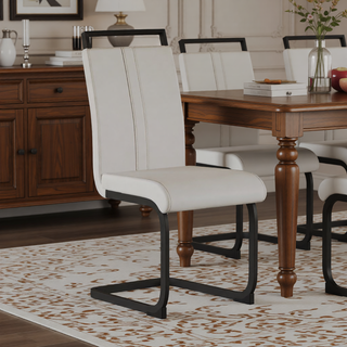 Sunvega Modern Faux Leather High Back Dining Chairs with C-Shaped Metal Legs Set of 4