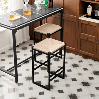 Sunvega Set of 2 Modern Paper Rope Woven Counter Height Dining Chairs with Back