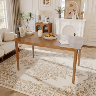 Sunvega Solid Wood Dining Table and Chair Set with Upholstered Cushions for Practical Household Use
