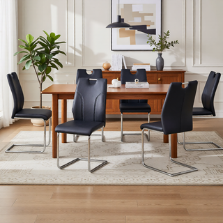 Sunvega White PU Dining Chair Set with Silver Metal Legs and High Resilience Sponge Filling