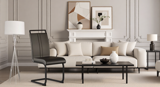 Sunvega Modern Faux Leather High Back Dining Chairs with C-Shaped Metal Legs Set of 4
