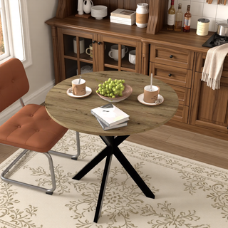 Sunvega 31.5 Inch Round Dining Table with Black Metal Legs and Adjustable Foot Pads