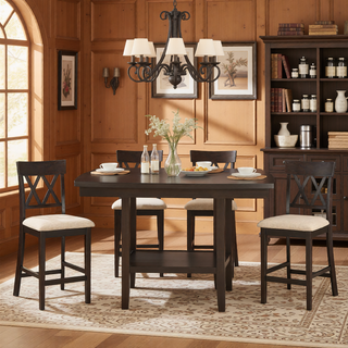 Sunvega Dark Brown Finish Counter Height Bench with Fabric Upholstery