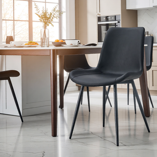 Sunvega Light Gray Artificial Leather Dining Chair with Curved Widened Cushion Design