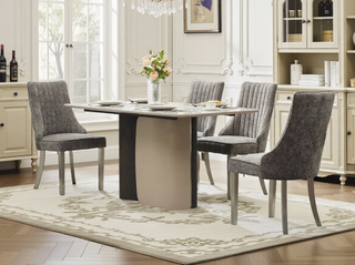 Sunvega Blue Rayon Cloth Flocking Linen Dining Chairs with High Backrest and Solid Wood Legs, Set of 2