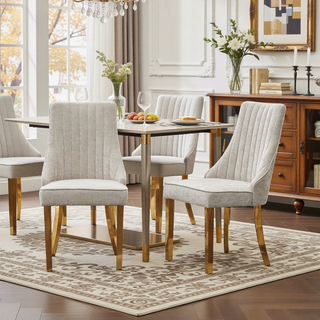 Sunvega Blue Rayon Cloth Flocking Linen Dining Chairs with High Backrest and Solid Wood Legs, Set of 2
