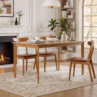 Sunvega Solid Wood Dining Table and Chair Set with Upholstered Cushions for Practical Household Use