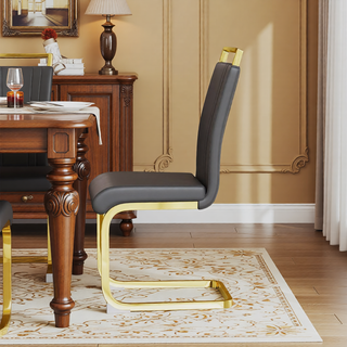 Sunvega Modern Faux Leather High Back Dining Chairs with C-Shaped Metal Legs Set of 4
