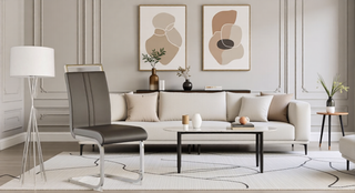 Sunvega Modern Faux Leather High Back Dining Chairs with C-Shaped Metal Legs Set of 4