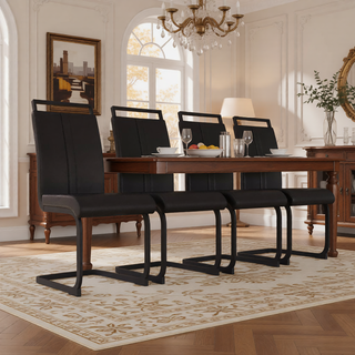 Sunvega Modern Faux Leather High Back Dining Chairs with C-Shaped Metal Legs Set of 4