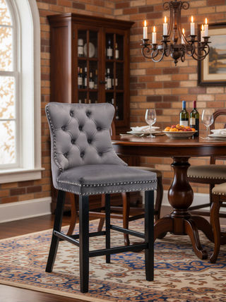 Sunvega Modern Velvet Upholstered Barstools with Button Tufted and Wooden Legs