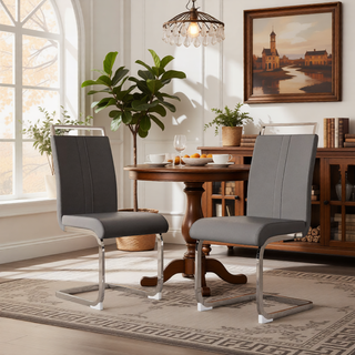 Sunvega Modern Faux Leather High Back Dining Chairs with C-Shaped Metal Legs Set of 4