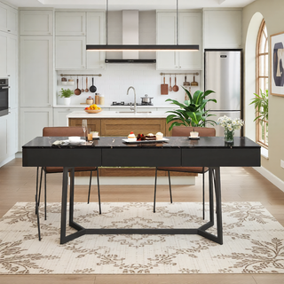 Sunvega Modern Extendable Dining Table with Storage for Kitchen Living Room