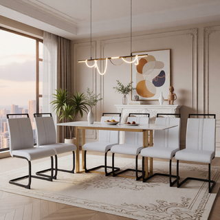 Sunvega Modern Faux Leather High Back Dining Chairs with C-Shaped Metal Legs Set of 4