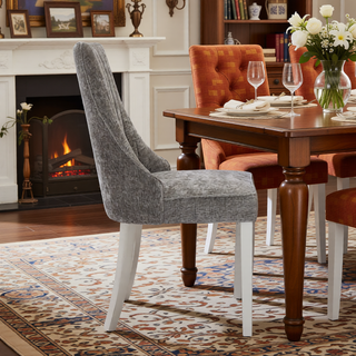 Sunvega Blue Rayon Cloth Flocking Linen Dining Chairs with High Backrest and Solid Wood Legs, Set of 2