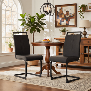 Sunvega Modern Faux Leather High Back Dining Chairs with C-Shaped Metal Legs Set of 4