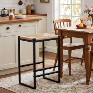 Sunvega Set of 2 Modern Paper Rope Woven Counter Height Dining Chairs with Back