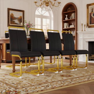 Sunvega Modern Faux Leather High Back Dining Chairs with C-Shaped Metal Legs Set of 4