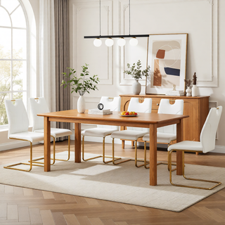 Sunvega White PU Dining Chair Set with Silver Metal Legs and High Resilience Sponge Filling