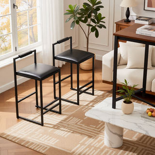 Sunvega Set of 2 Modern Paper Rope Woven Counter Height Dining Chairs with Back