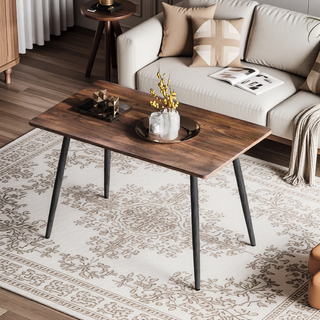 Sunvega Modern Minimalist MDF Wood Desktop with Black Metal Legs Small Dining Table