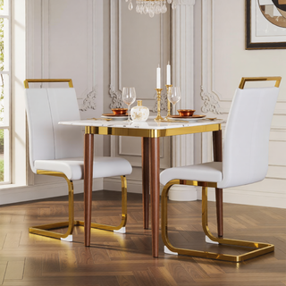 Sunvega Modern Faux Leather High Back Dining Chairs with C-Shaped Metal Legs Set of 4