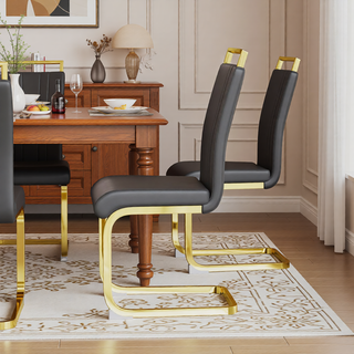 Sunvega Modern Faux Leather High Back Dining Chairs with C-Shaped Metal Legs Set of 4