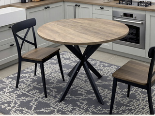 Sunvega 31.5 Inch Round Dining Table with Black Metal Legs and Adjustable Foot Pads