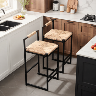 Sunvega Set of 2 Modern Paper Rope Woven Counter Height Dining Chairs with Back