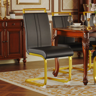 Sunvega Modern Faux Leather High Back Dining Chairs with C-Shaped Metal Legs Set of 4