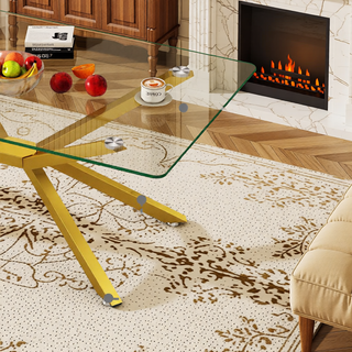 Sunvega Modern 39.37" Rectangular Clear Tempered Glass Coffee Table with Black Metal Legs
