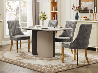 Sunvega Blue Rayon Cloth Flocking Linen Dining Chairs with High Backrest and Solid Wood Legs, Set of 2