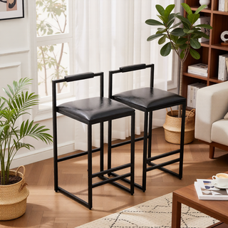 Sunvega Set of 2 Modern Paper Rope Woven Counter Height Dining Chairs with Back