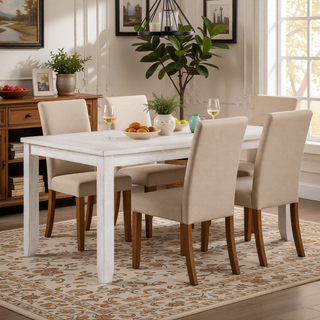 Sunvega Modern Farmhouse Dining Bench with Antique White Finish and Upholstered Seat