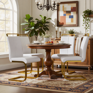 Sunvega Modern Faux Leather High Back Dining Chairs with C-Shaped Metal Legs Set of 4
