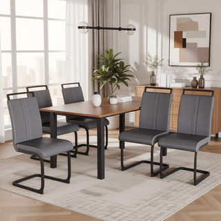 Sunvega Modern Faux Leather High Back Dining Chairs with C-Shaped Metal Legs Set of 4