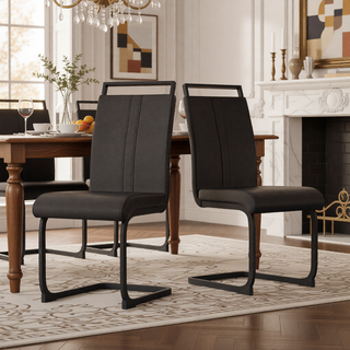 Sunvega Modern Faux Leather High Back Dining Chairs with C-Shaped Metal Legs Set of 4