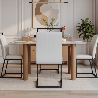 Sunvega Modern Faux Leather High Back Dining Chairs with C-Shaped Metal Legs Set of 4