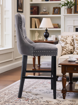 Sunvega Modern Velvet Upholstered Barstools with Button Tufted and Wooden Legs