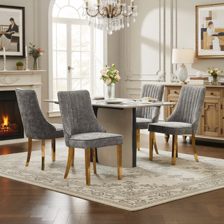 Sunvega Blue Rayon Cloth Flocking Linen Dining Chairs with High Backrest and Solid Wood Legs, Set of 2