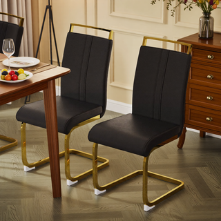 Sunvega Modern Faux Leather High Back Dining Chairs with C-Shaped Metal Legs Set of 4
