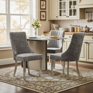 Sunvega Blue Rayon Cloth Flocking Linen Dining Chairs with High Backrest and Solid Wood Legs, Set of 2