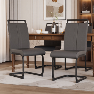 Sunvega Modern Faux Leather High Back Dining Chairs with C-Shaped Metal Legs Set of 4