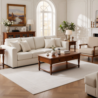 Sunvega Modern Farmhouse Dining Bench with Antique White Finish and Upholstered Seat